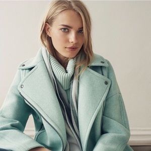 Banana Republic Oversized Wool Mint Green Moto Cocoon Coat Small Side Zip Jacket